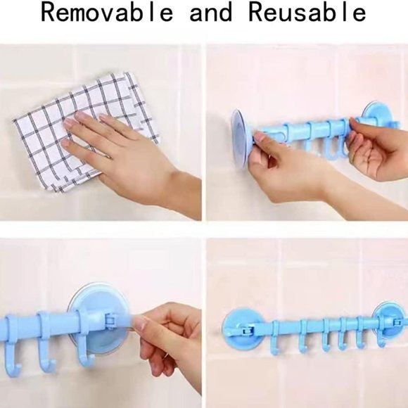 Adjustable 6 in1 bathroom plastic corner hooks Suction Cup Towel Bar,CornerTowel - Picture 7 of 12